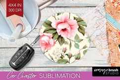 Spring Flowers Car Coaster - Floral Coaster PNG Sublimation Product Image 1