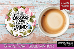 Inspirational Quote Round Coaster - Floral Coaster PNG Product Image 1