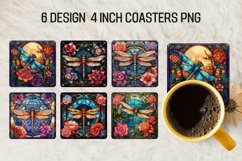 Stained Glass Dragonflies Square Coaster Sublimation Designs Product Image 1