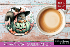 Squirrel Halloween Round Coaster Coquette Coaster PNG Product Image 1