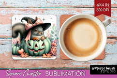 Squirrel Halloween Square Coaster Coquette Coaster PNG Product Image 1