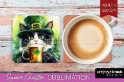 St. Patricks Day Square Coaster - Cute Animals Coaster PNG Product Image 1