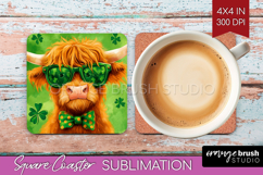 St. Patricks Day Square Coaster - Cute Animals Coaster PNG Product Image 1