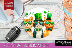 St. Patricks Day Car Coaster - Cute Animals Coaster PNG Product Image 1