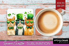 St. Patricks Day Square Coaster - Cute Animals Coaster PNG Product Image 1