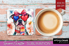 Staffordshire Terrier Dog Square Coaster 4th Of July Coaster Product Image 1