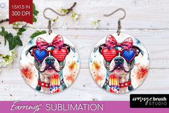 Staffordshire Terrier Dog Round Earrings 4th Of July PNG Product Image 1