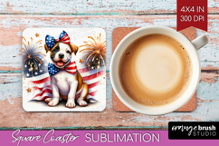 Staffordshire Terrier Dog Square Coaster Patriotic Dog PNG Product Image 1