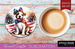 Staffordshire Terrier Dog Round Coaster Patriotic Dog PNG Product Image 1