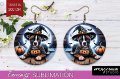 Staffy Dog Round Earrings Halloween PNG Sublimation Product Image 1
