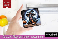Staffy Dog Magnet Sublimation Halloween Square Magnet PNG Product Image 1