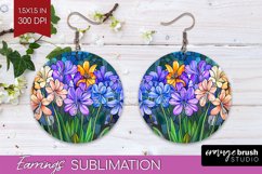 Stained Glass Flowers Round Earrings - Floral PNG Product Image 1