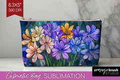 Stained Glass Flowers Cosmetic Bag - Floral Makeup Bag PNG Product Image 1