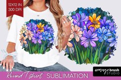 Stained Glass Flowers Round Tshirt Background - Floral PNG Product Image 1