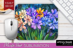 Stained Glass Flowers Mouse Pad Sublimation - Floral PNG Product Image 1