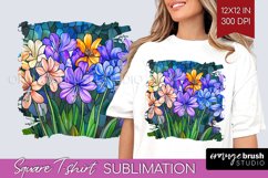 Stained Glass Flowers Square Tshirt Background - Floral PNG Product Image 1