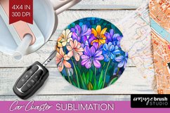 Stained Glass Flowers Car Coaster - Floral Coaster PNG Product Image 1