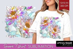 Stained Glass Flowers Square Tshirt Background - Floral PNG Product Image 1