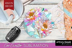 Stained Glass Flowers Car Coaster - Floral Coaster PNG Product Image 1
