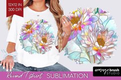 Stained Glass Flowers Round Tshirt Background - Floral PNG Product Image 1