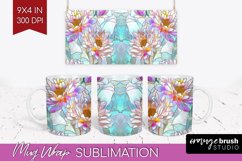 Stained Glass Flowers Mug Wrap - Floral Mug PNG Sublimation Product Image 1