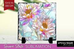 Stained Glass Flowers Slate PNG - Floral Square Slate Product Image 1