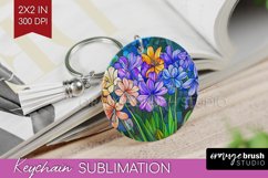 Stained Glass Flowers Keychain PNG - Floral Keychain Product Image 1