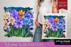 Stained Glass Flowers Tote Bag - Floral Tote Bag PNG Product Image 1