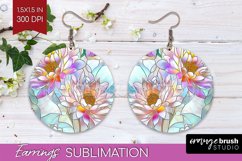 Stained Glass Flowers Round Earrings - Floral PNG Product Image 1