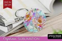 Stained Glass Flowers Keychain PNG - Floral Keychain Product Image 1