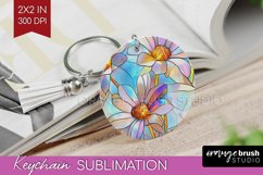 Stained Glass Flowers Keychain PNG - Floral Keychain Product Image 1