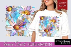 Stained Glass Flowers Square Tshirt Background - Floral PNG Product Image 1