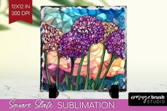 Stained Glass Flowers Slate PNG - Floral Square Slate Product Image 1