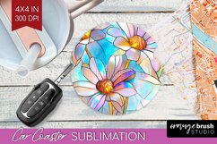 Stained Glass Flowers Car Coaster - Floral Coaster PNG Product Image 1