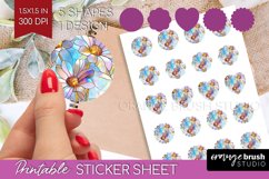 Stained Glass Flowers Round Sticker - Floral Printable Sheet Product Image 1