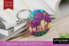 Stained Glass Flowers Keychain PNG - Floral Keychain Product Image 1