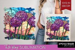 Stained Glass Flowers Tote Bag - Floral Tote Bag PNG Product Image 1