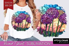 Stained Glass Flowers Round Tshirt Background - Floral PNG Product Image 1