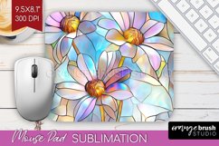 Stained Glass Flowers Mouse Pad Sublimation - Floral PNG Product Image 1