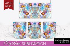 Stained Glass Flowers Mug Wrap - Floral Mug PNG Sublimation Product Image 1