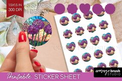 Stained Glass Flowers Round Sticker - Floral Printable Sheet Product Image 1