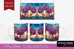 Stained Glass Flowers Mug Wrap - Floral Mug PNG Sublimation Product Image 1