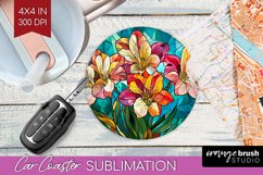 Stained Glass Flowers Car Coaster - Floral Coaster PNG Product Image 1