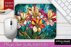 Stained Glass Flowers Mouse Pad Sublimation - Floral PNG Product Image 1