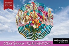 Stained Glass Flowers Wind Spinner Sublimation PNG - Floral Product Image 1