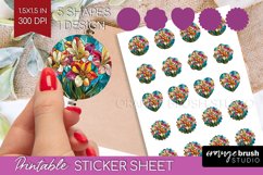 Stained Glass Flowers Round Sticker - Floral Printable Sheet Product Image 1