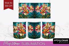 Stained Glass Flowers Mug Wrap - Floral Mug PNG Sublimation Product Image 1