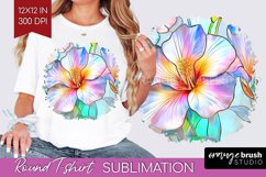 Stained Glass Flowers Round Tshirt Background - Floral PNG Product Image 1