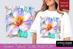 Stained Glass Flowers Square Tshirt Background - Floral PNG Product Image 1