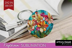 Stained Glass Flowers Keychain PNG - Floral Keychain Product Image 1